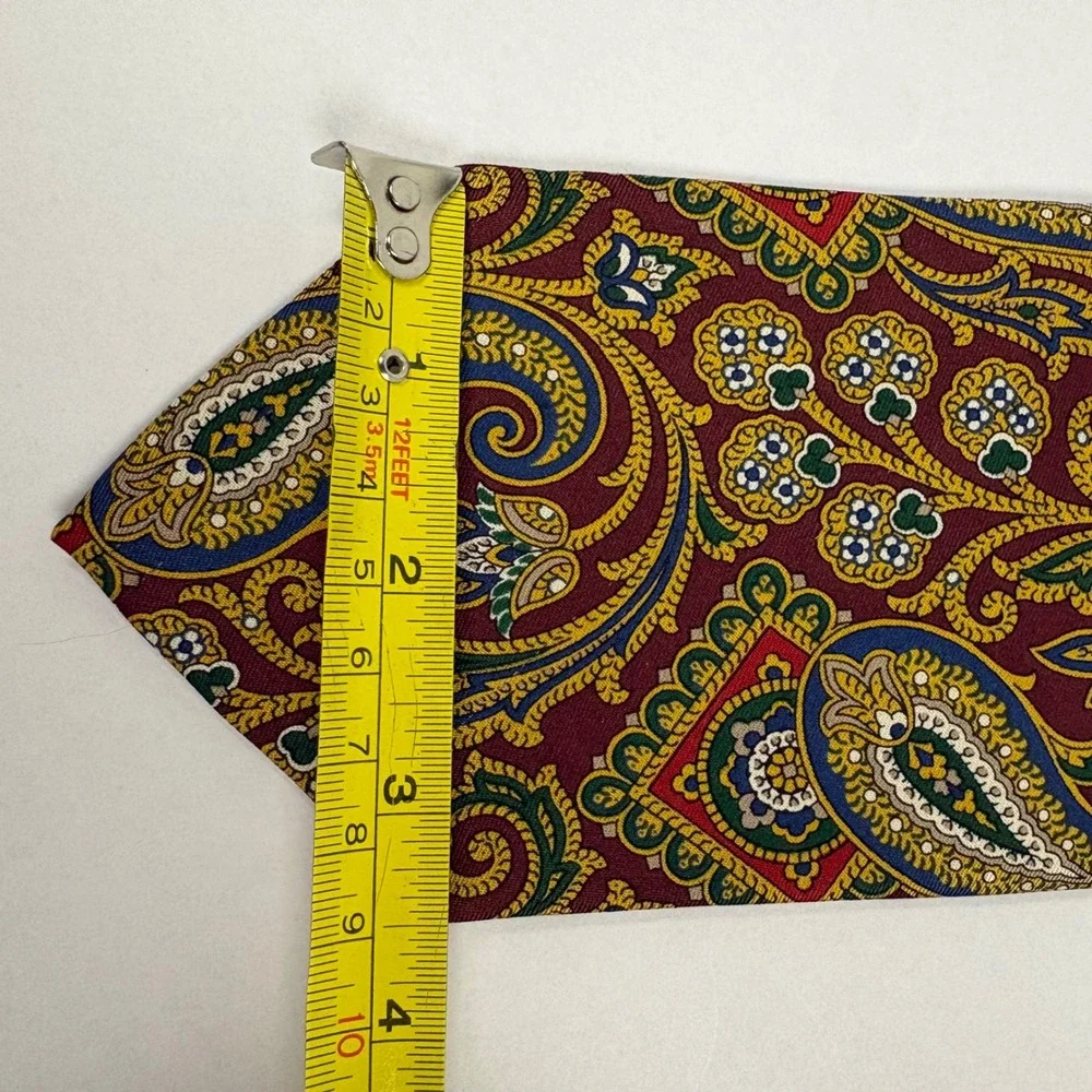 J.Crew Mens Silk Paisley Tie Burgundy Gold Blue Hand Made USA Classic Necktie